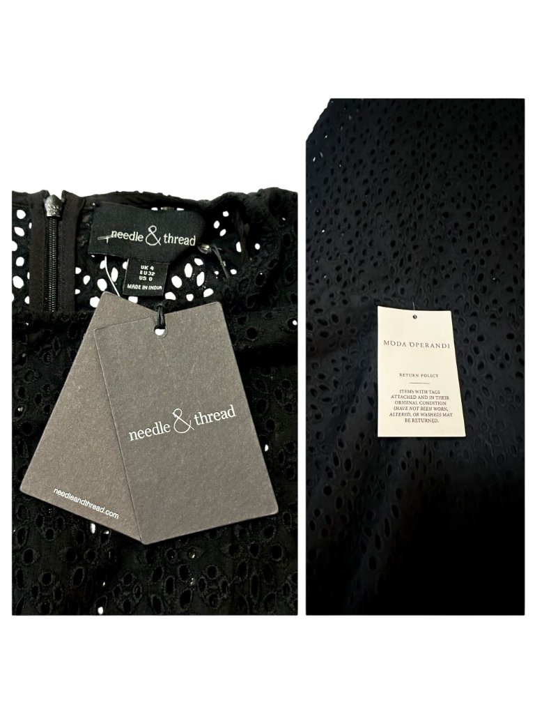 Needle & Thread Black Eyelet Floral Broderie Mini Dress, Size Us 0, Nwt — image 4 of 8